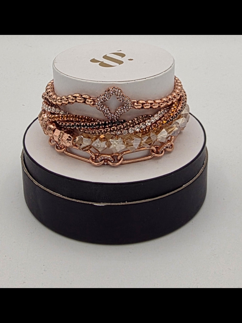 BP Rose Gold Multi-Layer Beaded and Crystal Bracelet Set